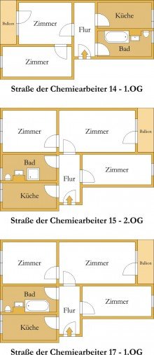 Grundrisse Preiswertes Wohnungspaket f�r Kapitalanleger - 3 Einheiten, voll vermietet